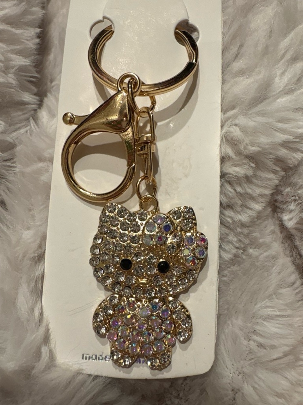 Gold Crystal Kitty Keychain